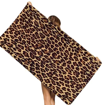 Obrázok produktu pre Veľký, rýchlo schnúci plážový uterák s leopardím vzorom, vhodný pre deti aj dospelých
