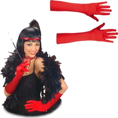 Satin-Handschuhe Charleston 40cm lang rot für Damen Kostüm-Zubehör Fasching Karneval Mottoparty Accessoire