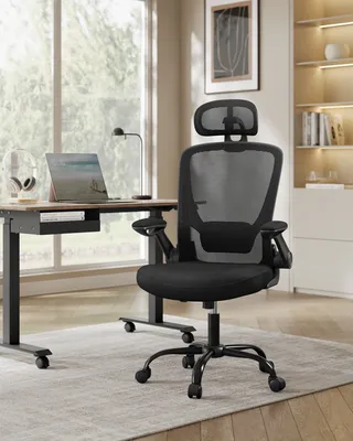 Produktbild von SONGMICS Bürostuhl ergonomisch, Schreibtischstuhl, Drehstuhl mit Mesh, gepolsterte Lendenstütze, Wippfunktion, 53 cm große Sitzfläche