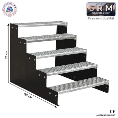 Produktbild von 5 Stufen Standtreppe Modell 2 Schwarz, Breite 80 cm, Höhe 90 cm ohne Geländer
