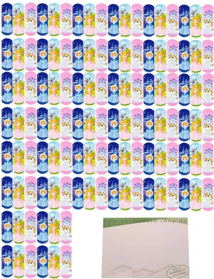Produktbild von 120 bunte Kinderpflaster Prinzessin Wundpflaster Heftpflaster 56x19mm Wasserabweisend Atmungsaktiv inkl. Notizblock