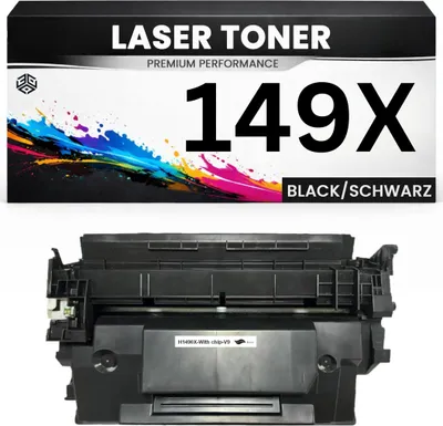 A product image showing the packaging of a laser toner cartridge above the cartridge itself.