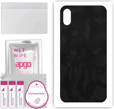 Produktbild von apgo Rückseite Schutzfolie, Skin, kompatibel mit Apple iPhone XS, Hinten Displayschutzfolie aus Vinylfolie, kratzfest, einfache Montage - Schwarzes Tarnmuster