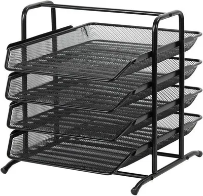 Obrázek produktu pro Uniqoos® Kovový držák dokumentů formátu A4 – stabilní kancelářský organizér se 4 přihrádkami, rozměry 29,5 x 35,5 x 32 cm, vhodný pro dokumenty formátu A4, složky a časopisy