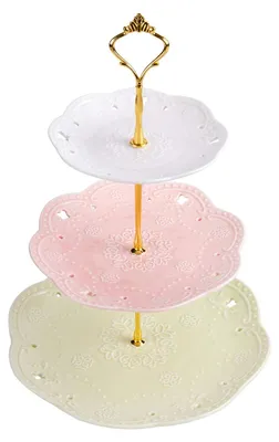 Imagen del producto de Soporte para tartas de cerámica de 3 niveles, ideal para postres