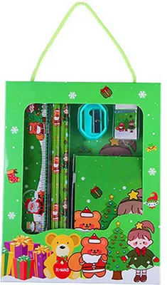 Image de Set de papeterie de Noël, polyvalent, innovant, raffiné, mignon, crayon à dessin, gomme, règle, taille-crayon, bloc-notes
