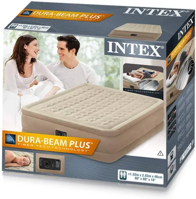 Produktbild von Intex Ultra Plush Harte Beam-Matratze mit „Fiber-tech Q“-Technologie mit integrierter elektrischer Pumpe, PVC Modern 150 x 200 cm beige