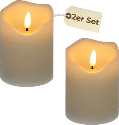 Produktbild von 2er Set LED Echtwachskerze mit Timer Led Kerzen flackernde Flamme Echtwachs Led Kerzen mit Timerfunktion Elektrische Kerzen 7,5 x 10 cm