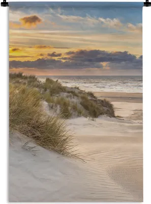 Produktbild von MuchoWow® Wandteppich Wandbehang Strand - Düne - Gras - Sonnenuntergang - Meer 90x135 cm Tapisserie Dekoration Wandtuch - Baumwolle - Wandskulptur