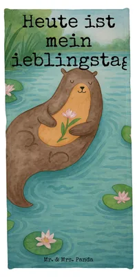 Produktbild von Mr. & Mrs. Panda Handtuch Otter Seerose Design - Grau Pastell - Geschenk, Lieblingstag, Badhandtuch, Duschtuch, Wasser, Badehandtuch, Strandtuch, Seeotter, Fluss