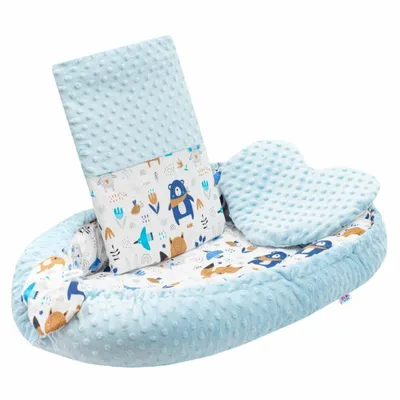 Obrázek produktu pro hnízdečko s polstrováním a peřinkou New Baby v minky modré barvě