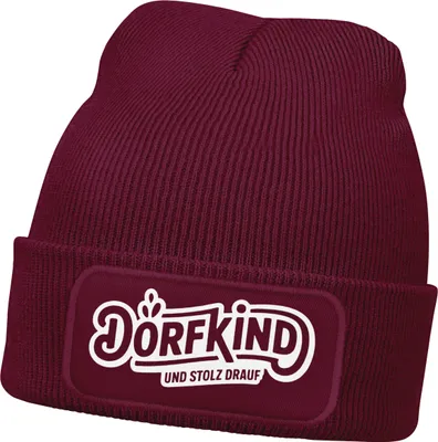 Produktbild von Herren Beanie mit Patch Strickmütze mit Spruch Dorfkind Aufdruck Lustig Mütze Männer Moonworks®