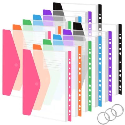 Produktbild von 12 A4-Dokumentenmappen, 6 Farben, transparent, wasserdicht, mit Klettverschluss, Etikettenfach