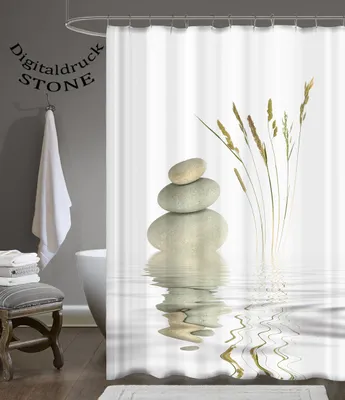 Produktbild von Digitaldruck Qualität Textil Duschvorhang Wannenvorhang WELLNESS STONE 120x200cm inkl. Ringe