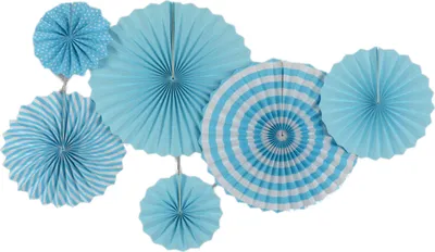 Produktbild von 6 Deko Fächer, türkis blau, bepunktet gestreift Set 5