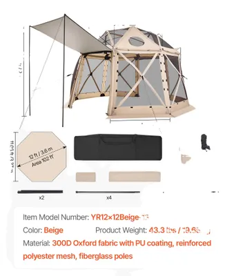 Produktbild von Bildschirmzelt, große Kapazität, wetterfeste Überdachung, 12x12ft Beige
