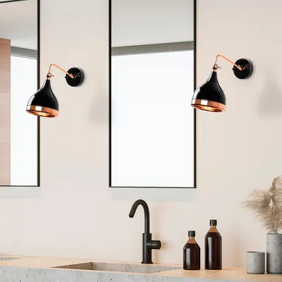 Immagine prodotto di Opviq, applique industriale, struttura in metallo, nero e rame, 14 x 32 x 26 cm | Attacco E27, max. 40 W, IP20 | Design elegante per abitazioni e uffici moderni.