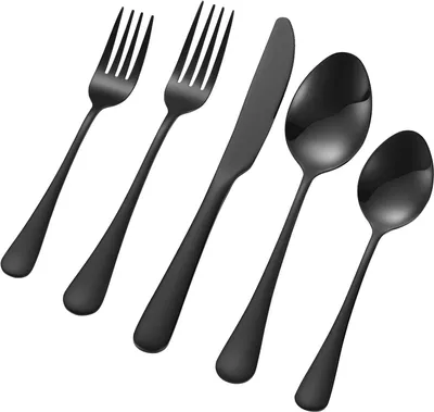 Image de set de 30 couverts Couverts Couteau Fourchette Cuillère Noir