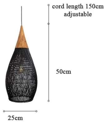 Productafbeelding van Hanglamp, handgemaakt design, vintage stijl, afmetingen: diameter 25 cm, hoogte 50 cm, kleur: zwart, exclusief lamp