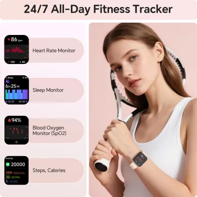 Image de Montre connectée pour femmes, écran HD de 1,8 pouces, mesure de la saturation en oxygène (SpO2), suivi de la condition physique, pour la santé