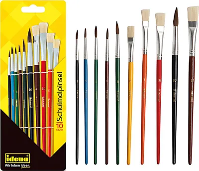 Produktbild von Idena Schulpinsel 10er Set mit 6 Rundpinsel und 4 Borstenpinsel, lackiert-60103