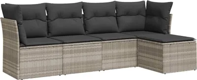 Produktbild von vidaXL 5-tlg. Garten-Sofagarnitur mit Kissen Hellgrau Poly Rattan