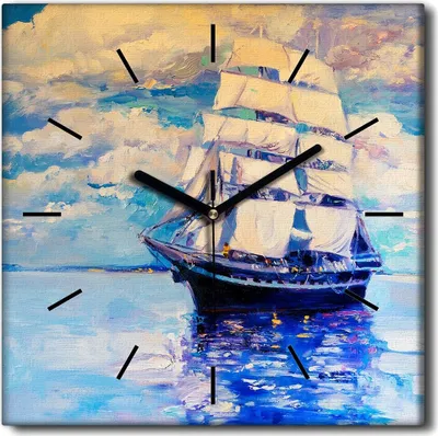 Produktbild von Coloray Uhr auf Leinwand 30x30 cm Wand Uhr Dekoration Wohnzimmer Segeltuch schwarze Hände -Seelandschaftsschiff.