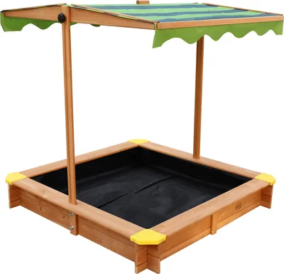 Produktbild von AXI Sandkasten Lily aus  Holz mit verstellbarem Dach in Braun & Grün | Sand Kasten mit Abdeckung für Kinder mit Sitzecken | 118 x 118 cm