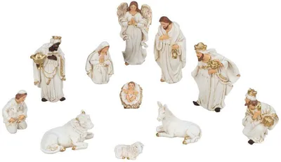 Produktbild von Krippenfiguren 11-teiliges Set weiß 3-12cm Krippendekoration Weihnachtsdeko Deko