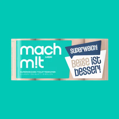 Produktbild von mach m!t PURE Toilettenpapier - 8 Rollen 3lagig - frei von Bleichmitteln – extrem weich & nachhaltig - aus recyceltem Karton