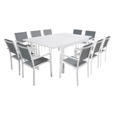 Produktbild von Gartenmöbel VENEZIA ausziehbar 140/200 aus grauem Textilene 10 Plätze - Weißaluminium