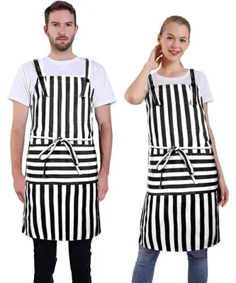 Produktbild von Schürze mit Tasche für Damen und Herren, verstellbar, H-Rücken-Design, Küche, Kochen, Wide BK&WH Stripes