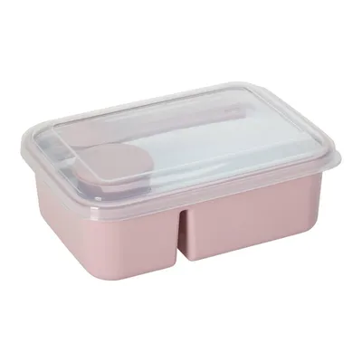 Produktbild von Lunchbox Kunststoff 2-Fächer ca. 1,8 L – Brotdose mit Besteck & Soßendose Spülmaschinenfest Brotbox 20x14x7 cm Rosa