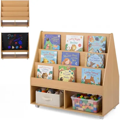 Produktbild von KOMFOTTEU Bücherregal Kinder, doppelseitiges Spielzeugregal mit Tafel