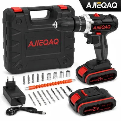 Produktbild von AJIEQAQ 21V Akkuschrauber Set, 3-in-1 Akku-Schlagbohrschrauber mit 2×2.0Ah Akkus, 45Nm Drehmoment, LED Arbeitslicht, Werkzeugkoffer