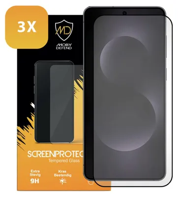 Productafbeelding van 3-Pack MobyDefend Screenprotectors - Geschikt voor  Samsung Galaxy S25 Edge  -  Screensavers Met Zwarte Randen - Gehard Glas