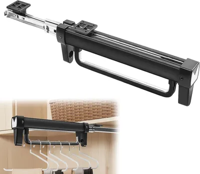 Obrázek produktu pro Posuvná tyč do šatní skříně - Černá - 31 cm - Výsuvná - Tyč do šatní skříně