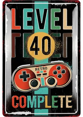 Produktbild von Blechschild 40 Schild Geburtstag - LEVEL 40 COMPLETE - Deko 40 Geburtstag Mann, 40 Geburtstag Deko für Gamer, lustiges Geburtstagsschild 40