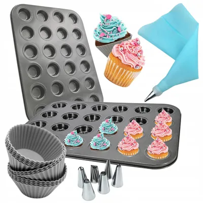 Produktbild von Metall Muffinform für 24 Stück & Silikon-Muffinförmchen