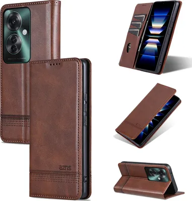 Image de Etui en cuir pour Oppo Reno11 F, étui portefeuille pliable avec fermeture magnétique et support Café