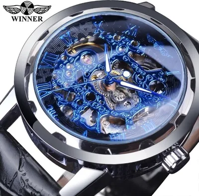 Produktbild von Winner RE-14451 Herrenuhr – Schwarz/Silber/Blau KP14451