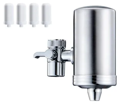 Produktbild von Wasserfilter für Wasserhahn, Edelstahl 304, 4 Keramikfilter, entfernt Chlor & Schwermetalle