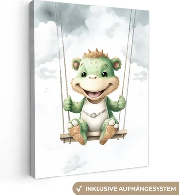 Produktbild von MuchoWow® - Leinwandbilder - Drache - Tierbaby - Kinder, Wandbild, Wanddeko Bilder Wohnzimmer, 60x80 cm