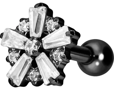 Produktbild von Ohrpiercing Titan Ohrpiercing mit Innengewinde SCHNEEFLOCKE Schwarz Stablänge: 8mm