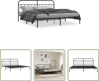 Produktbild von The Living Store Bettgestell mit Kopfteil Metall Schwarz 200x200 cm