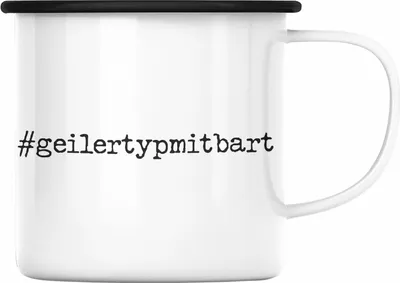 Produktbild von Trendation - Bartträger Emaille Tasse Geilertypmitbart Bart Geschenk Bart Lustig (Schwarz)