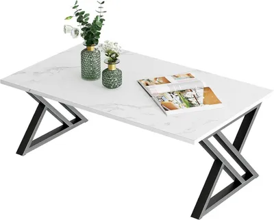 Obrázok produktu pre Biely mramorový konferenčný stolík drevo kov 100x48x55cm