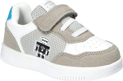 Produktbild von AMERICAN CLUB ES185 Solide Kinderschuhe mit Klettverschluss, luftiger Sneaker, modische Kinderschuhe, Innensohle aus Naturleder, Weiss/Grau 26