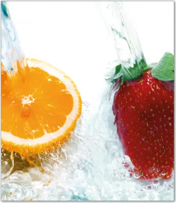 Produktbild von Wallario Herdabdeckplatte aus Glas, Größe 52 x 60 cm 1-teilig, Motiv Frische Früchte übergossen mit Wasser I