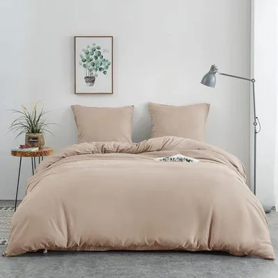 Produktbild von Famanu Bettwäsche Set 135 x 200 cm Beige - 1 Bettbezug mit Reißverschluss und 1 Kissenbezug 80 x 80 cm